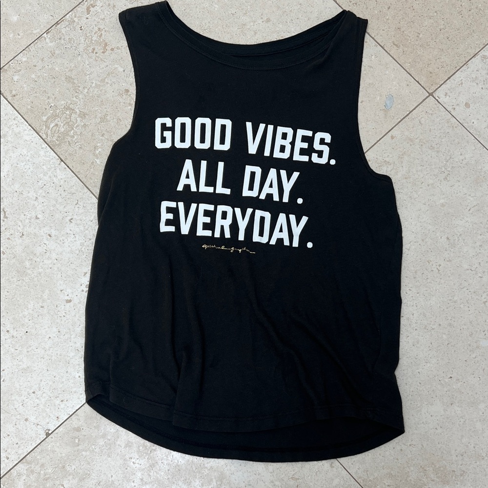 Good Vibes Black Graphic Muscle Tank Top